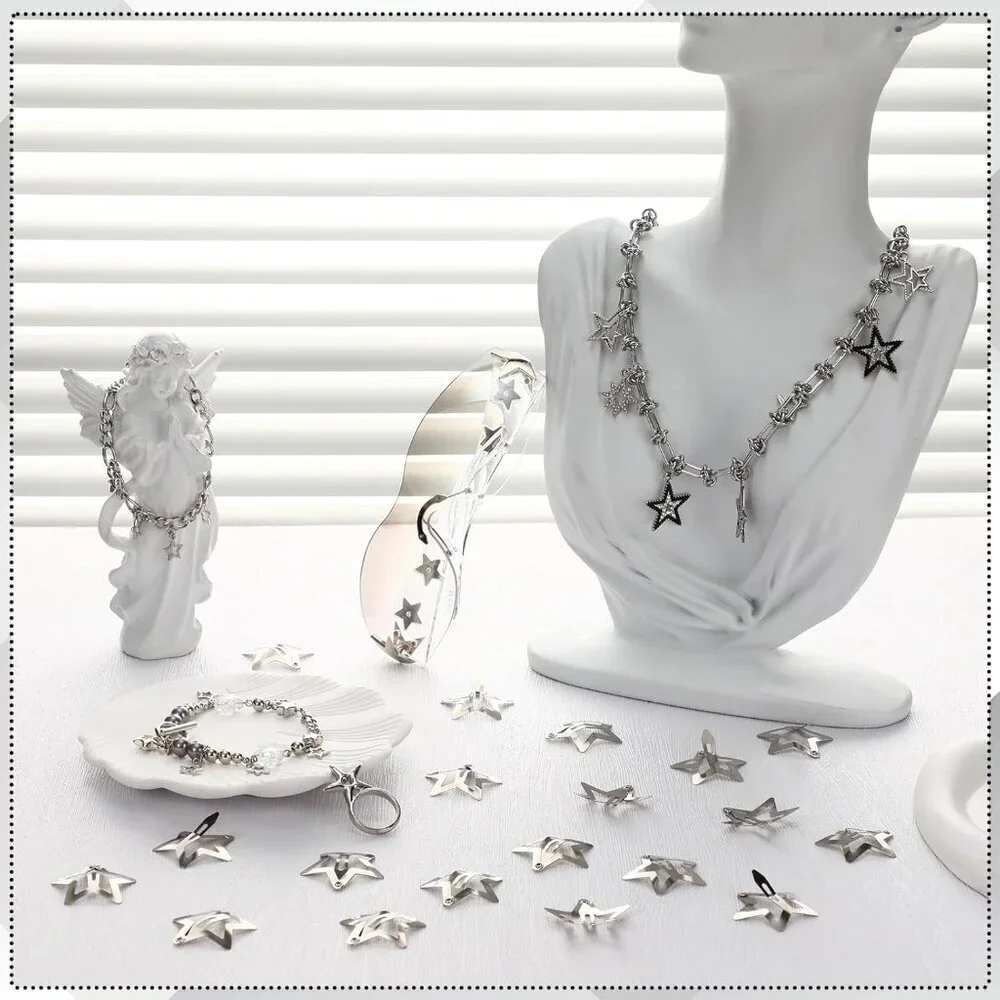 Y2K Silver Necklace Set with Star Bracelets Sunglasses Hair Clips for Women